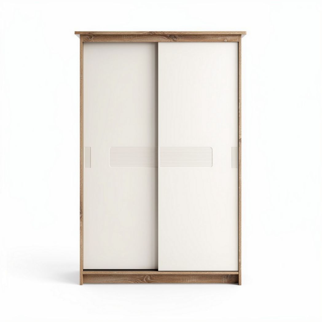 Modern sliding door wardrobe cabinet in white engineered wood 150 x 80 x 200cm