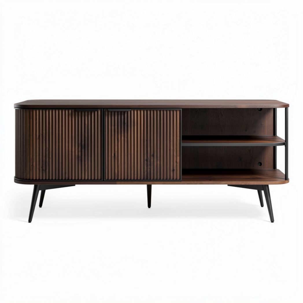 Wooden media console with storage and open shelves 150 x 40 x 60cm