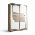 Sliding door wardrobe with wooden finish and mirrored panels 180 x 120 x 40cm