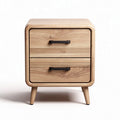 Wooden nightstand with two drawers and black metal handles 45 x 40 x 40cm