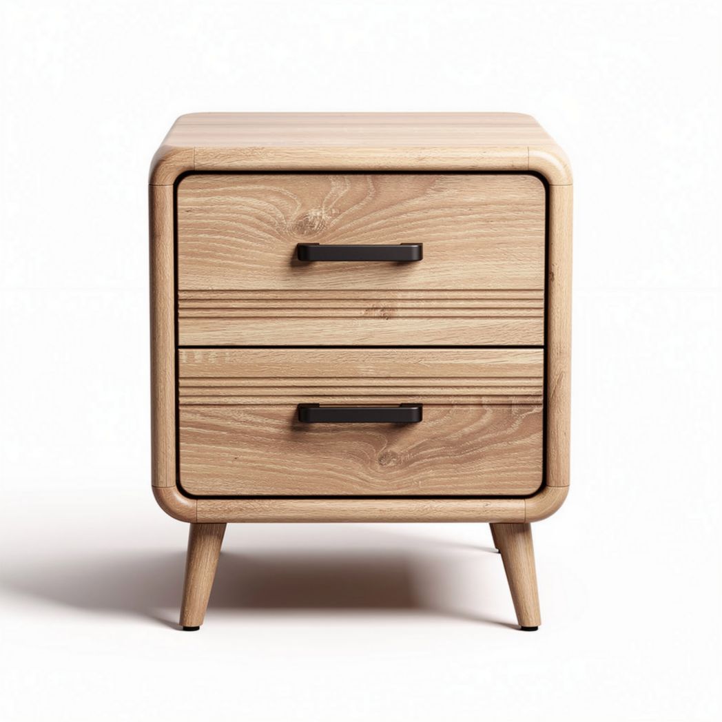 Wooden nightstand with two drawers and black metal handles 45 x 40 x 40cm