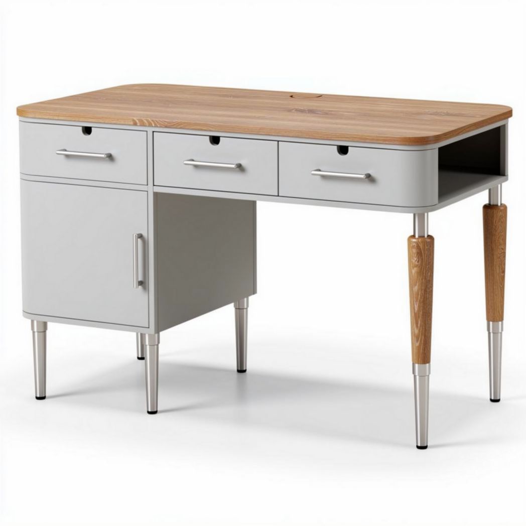 Wood and metal desk with storage drawers and a white finish 120 x 60 x 75cm