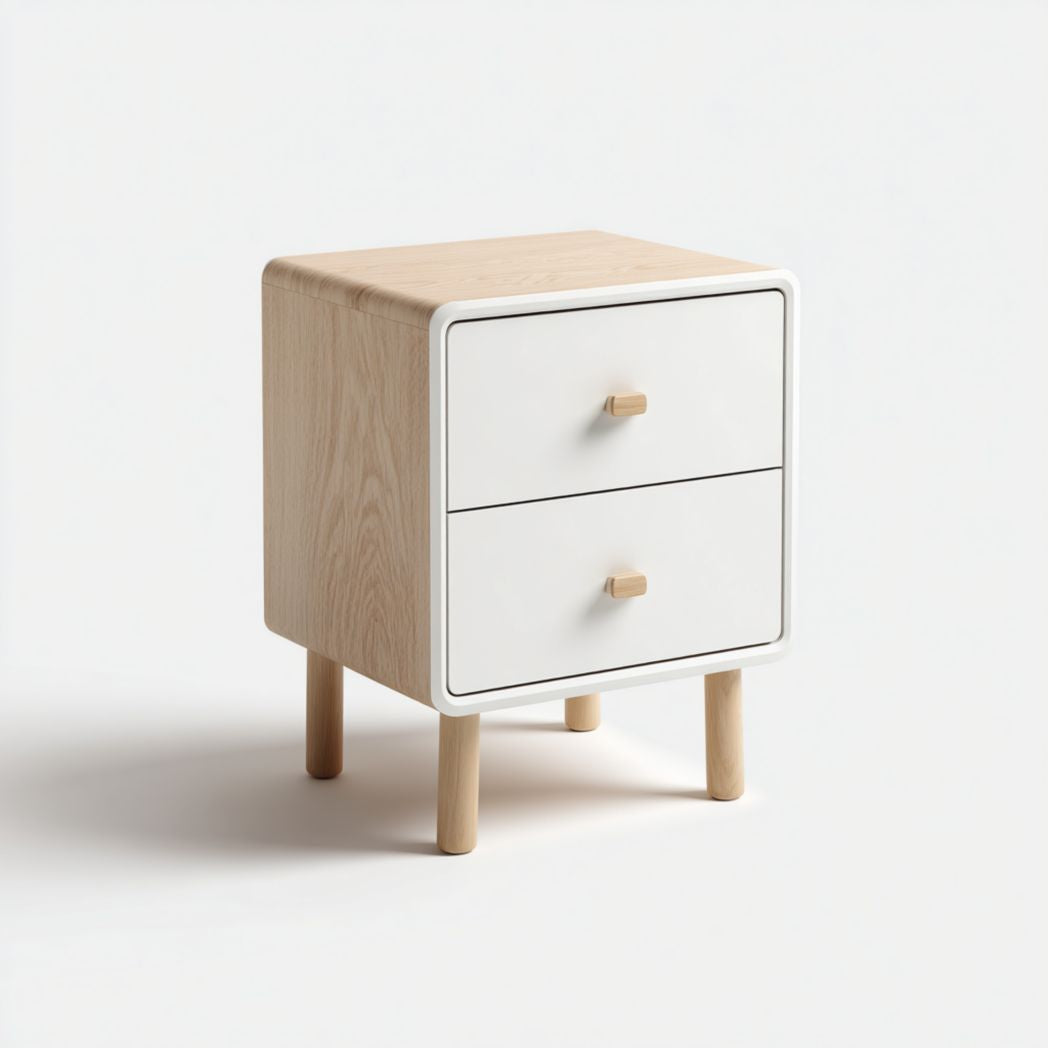Wooden nightstand with two drawers and multicolored surface 50 x 40 x 40cm