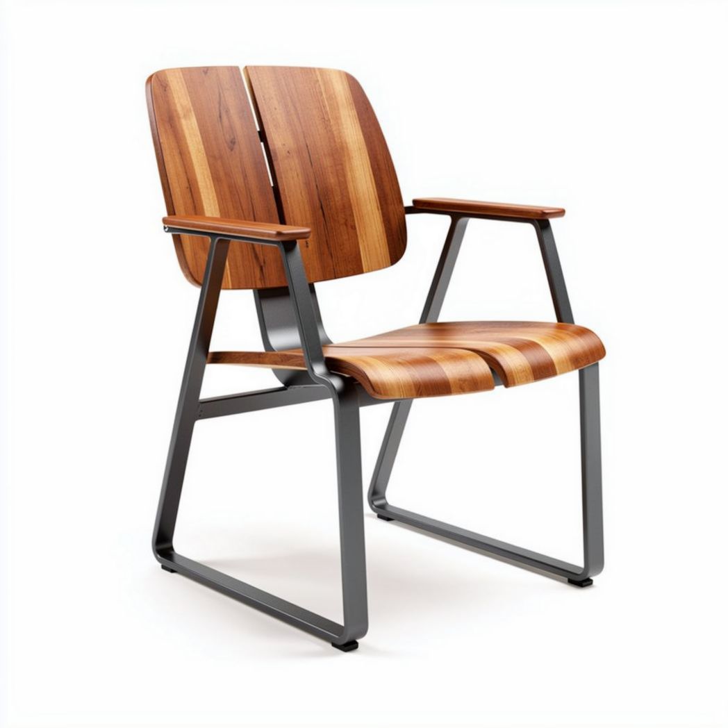 Wood and metal lounge chair with armrests 60 x 60 x 80cm