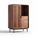 Wooden cabinet with sliding doors and drawers in walnut finish 120 x 60 x 150cm
