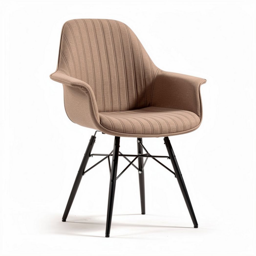 Fabric upholstered dining chair with armrests in beige 60 x 60 x 85cm
