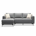 Modern grey fabric sectional sofa with left chaise and two accent pillows 230 x 150 x 85cm