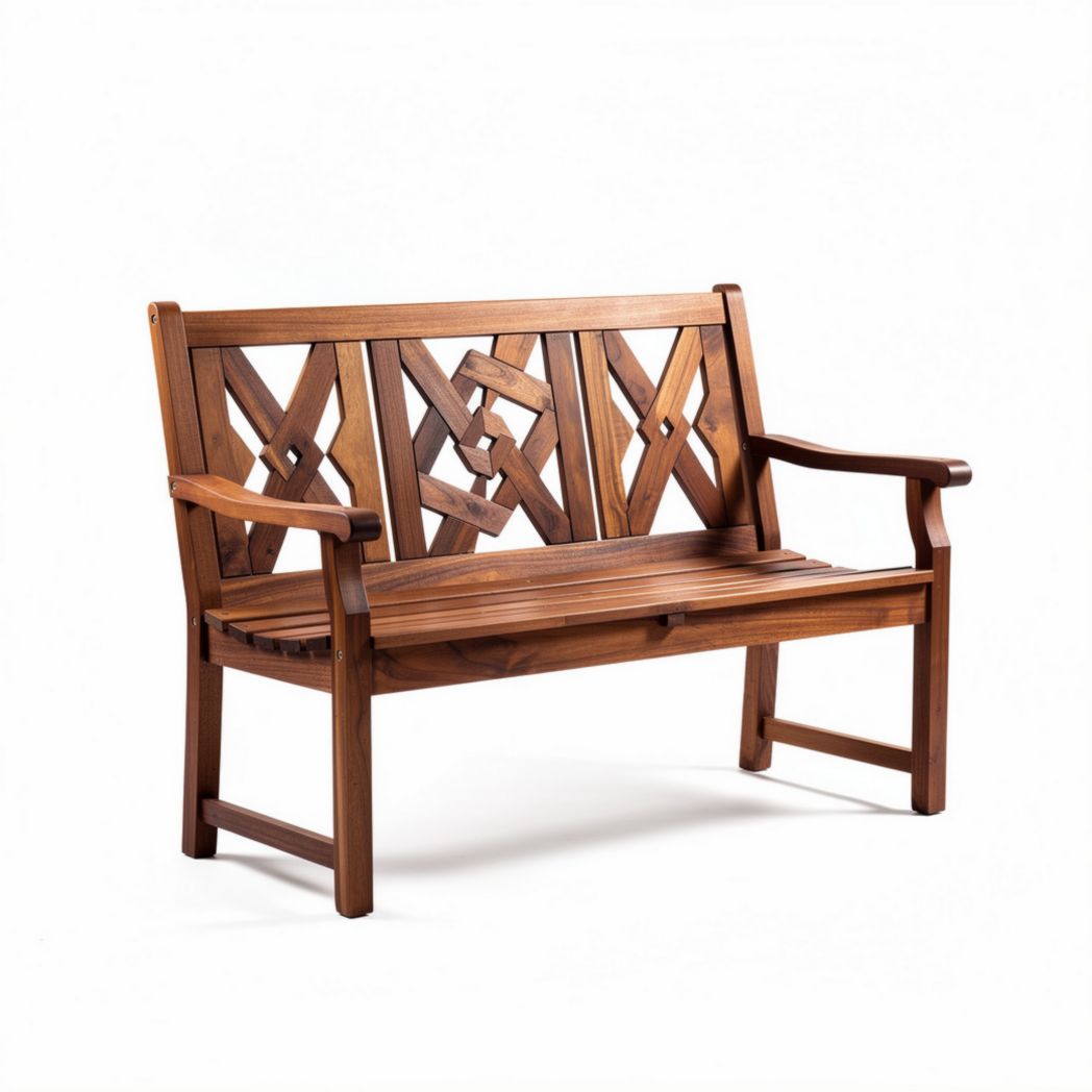 Wooden garden bench with lattice back design and natural finish 150 x 70 x 85cm