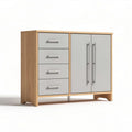 Wooden storage cabinet with grey drawers and double doors 80 x 40 x 80cm