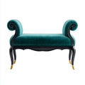 Velvet upholstered loveseat in teal with light wood frame 100 x 65 x 80cm