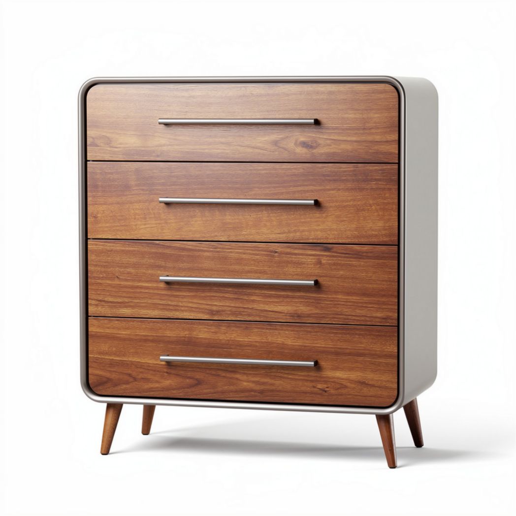 Wooden four-drawer dresser with modern design and tapered legs 80 x 40 x 90cm
